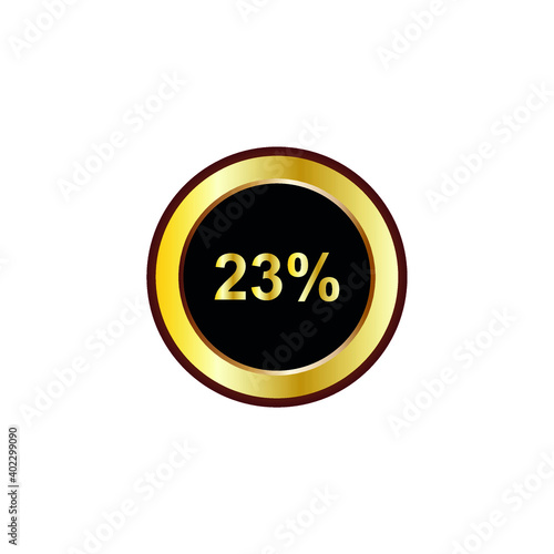 23 percent sign in gold color isolated on white background, illustration