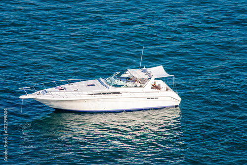 close-up of yacht moored in a bay