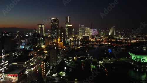 Skyline Aerial Night view in Yokohama