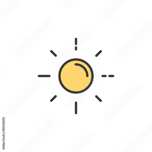 Shinning sun. Filled color icon. Weather vector illustration
