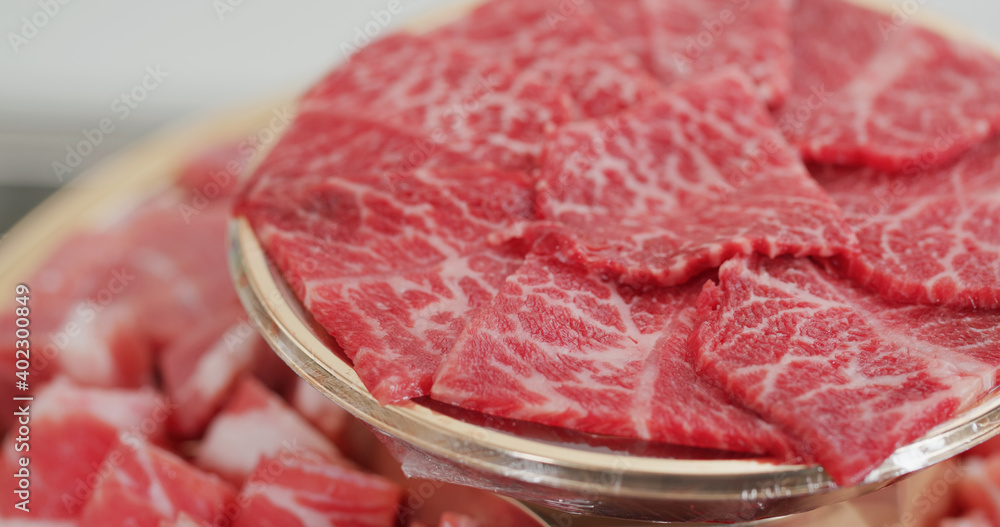 Fresh of the raw beef and pork