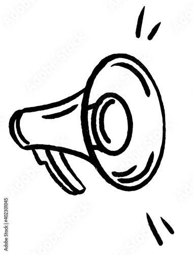 Megaphone doodle hand drawn chalk line icon. Sketch Vector illustration