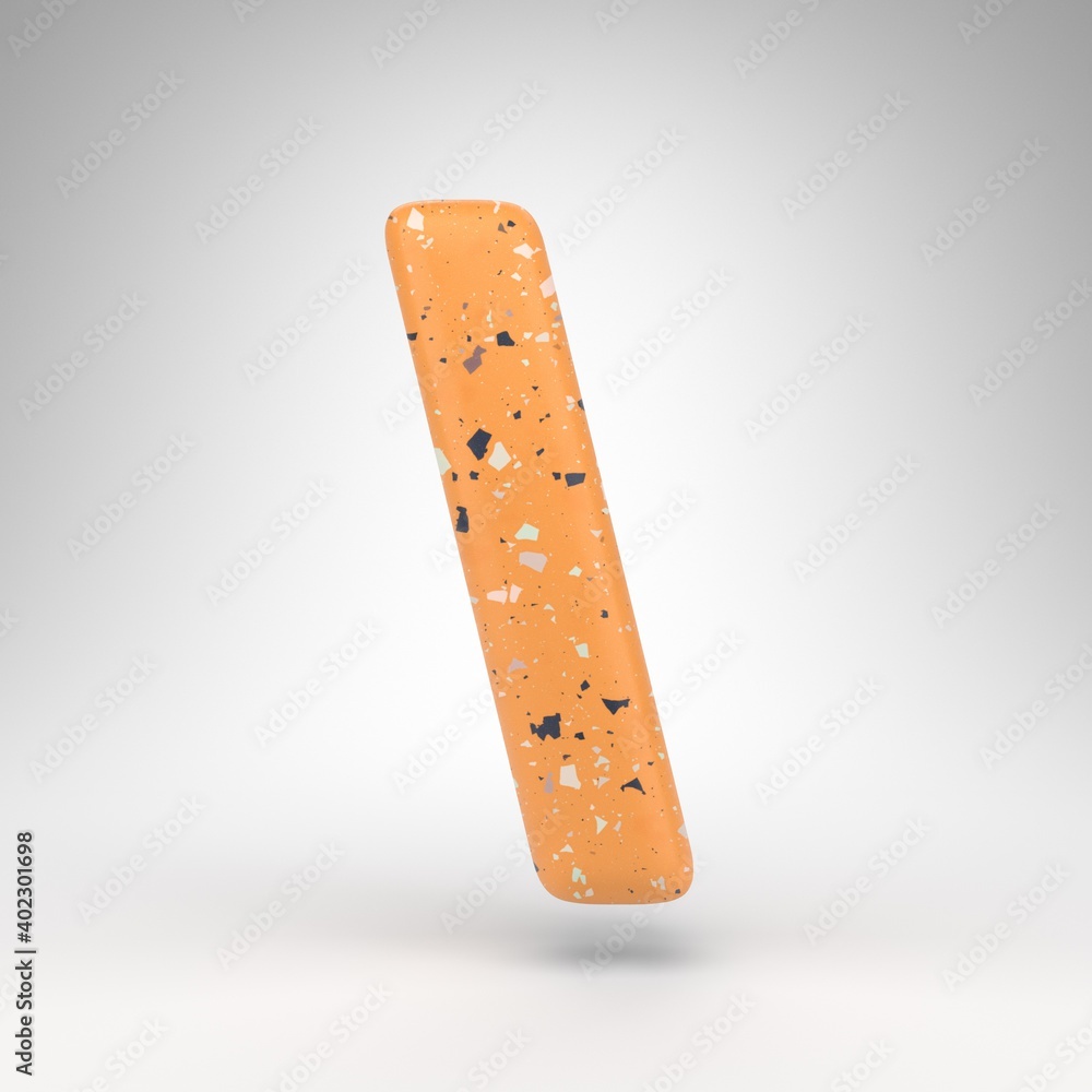 Back slash symbol on white background. 3D sign with orange terrazzo pattern texture. Back slash symbol on white background. 3D sign with orange terrazzo pattern texture.