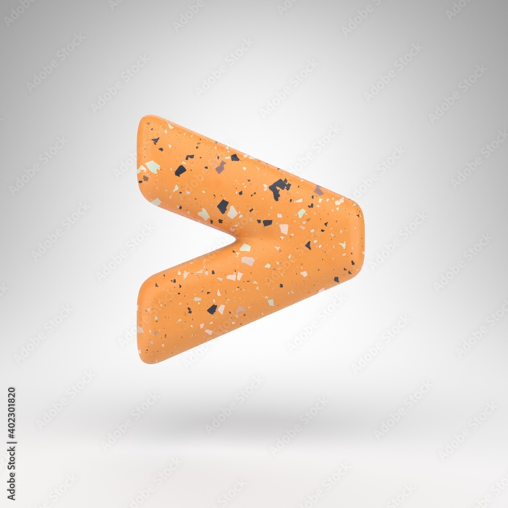 More than symbol on white background. 3D sign with orange terrazzo pattern texture. More than symbol on white background. 3D sign with orange terrazzo pattern texture.