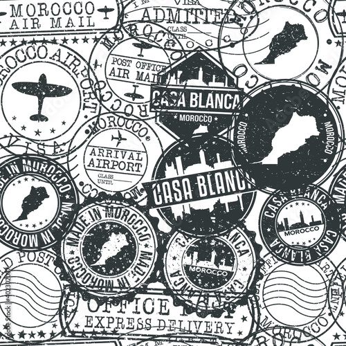 Casa Blanca Morocco Stamps Background. City Stamp Vector Art. Postal Passport Travel. Design Set Pattern.
