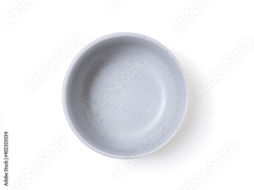 empty bowl isolated on white background, clipping path, closeup dishware round ceramic, top view