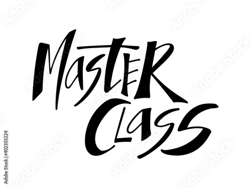 Vector illustration of master class lettering for banner, flyer, poster, event promotion, advertisement design. Handwritten text for template, billboard, print for advertising educational activity
