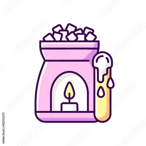 Wax warmer RGB color icon. Hair removal option. Optimal application temperature. Waxing session. Removing hair from legs, body. Leaving skin soft and nourished. Isolated vector illustration