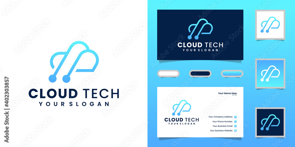 cloud tech logo with business card template