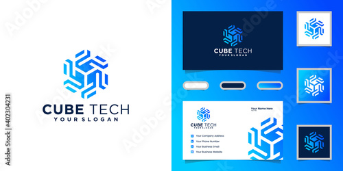 Cube tech logo , hexagon and inspiration business card