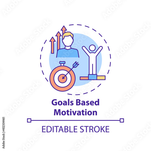 Goals based motivation concept icon. Establishing challenging goals idea thin line illustration. Setting aims on subsequent performance. Vector isolated outline RGB color drawing. Editable stroke