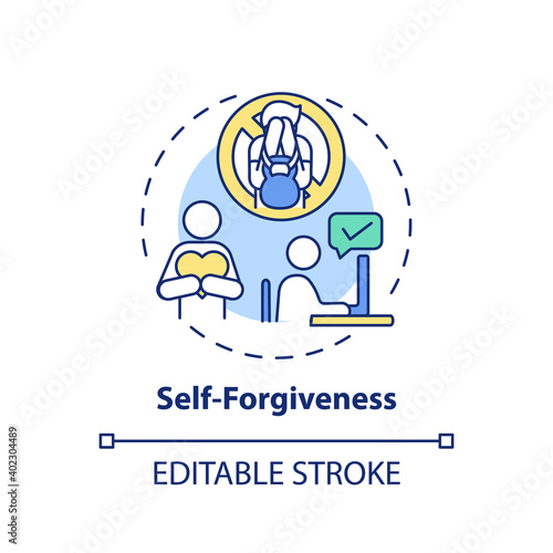 Self-forgiveness concept icon. Fighting procrastination idea thin line illustration. Avoiding being self-critical. Emotional well-being. Vector isolated outline RGB color drawing. Editable stroke
