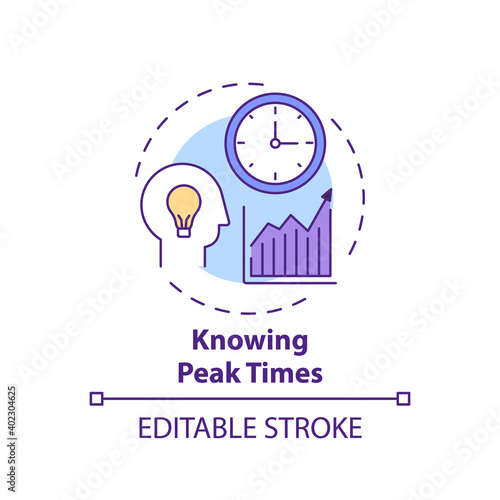 Knowing peak times concept icon. Overcoming procrastination idea thin line illustration. Improving time management. Tackling hardest tasks. Vector isolated outline RGB color drawing. Editable stroke