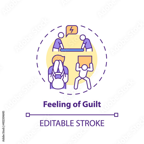 Guilt feeling concept icon. Procrastination effect idea thin line illustration. Unworthiness sense. Shame, embarrassment feeling. Vector isolated outline RGB color drawing. Editable stroke