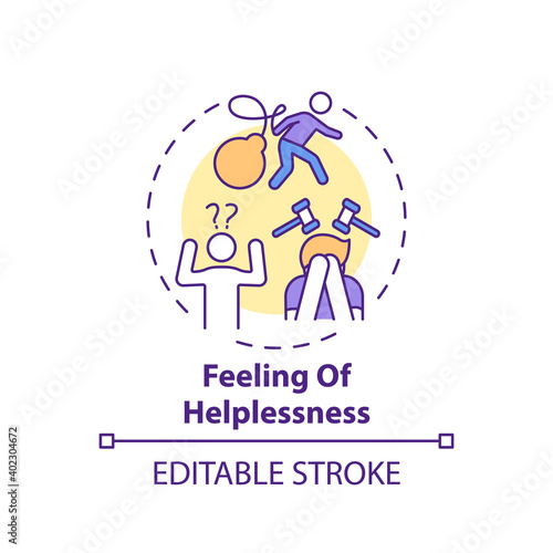 Helplessness feeling concept icon. Inability to help oneself idea thin line illustration. Struggling with depression and anxiety. Vector isolated outline RGB color drawing. Editable stroke