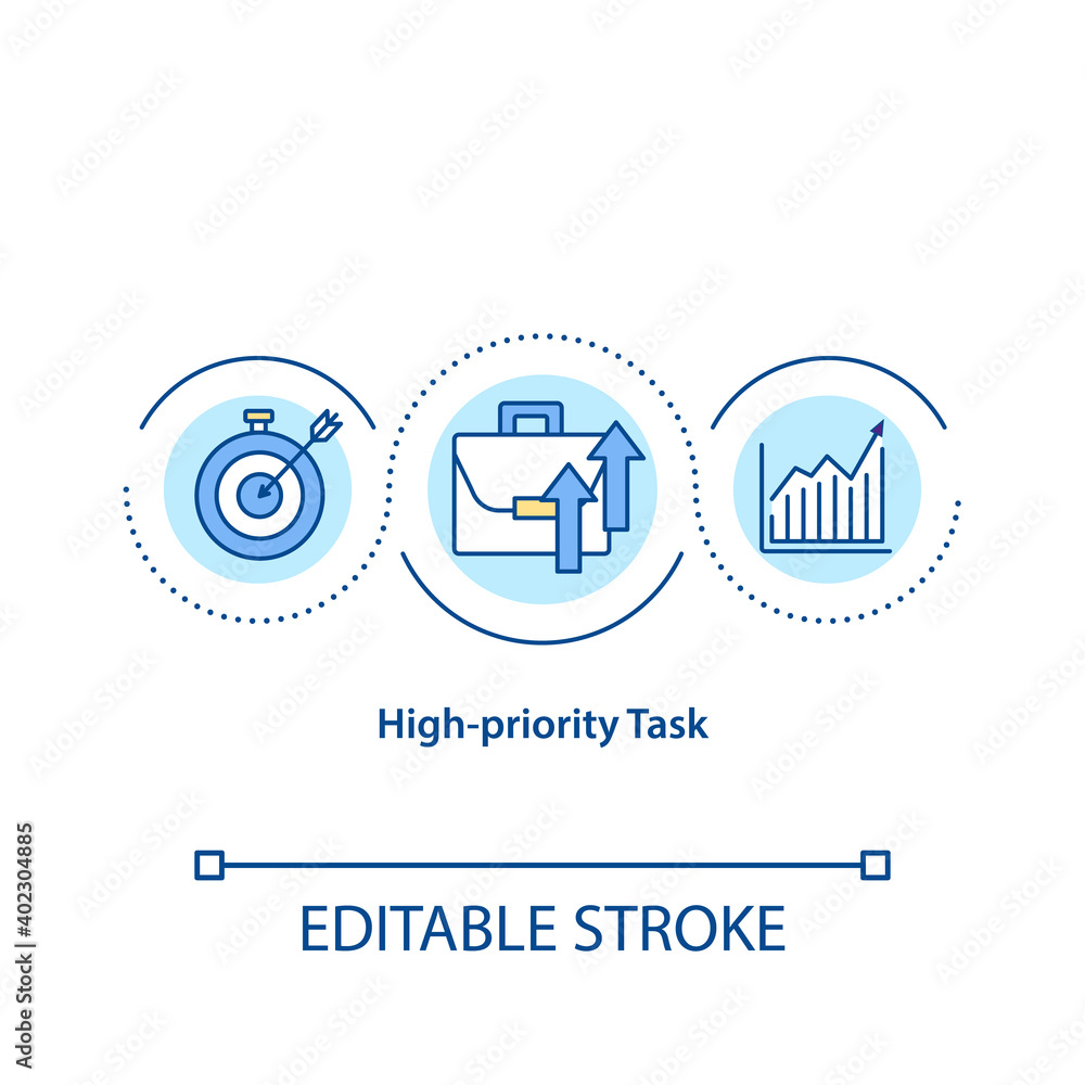 High priority task concept icon. Very important things and must be done as soon as team can. Working process idea thin line illustration. Vector isolated outline RGB color drawing. Editable stroke High priority task concept icon. Very important things and must be done as soon as team can. Working process idea thin line illustration. Vector isolated outline RGB color drawing. Editable stroke