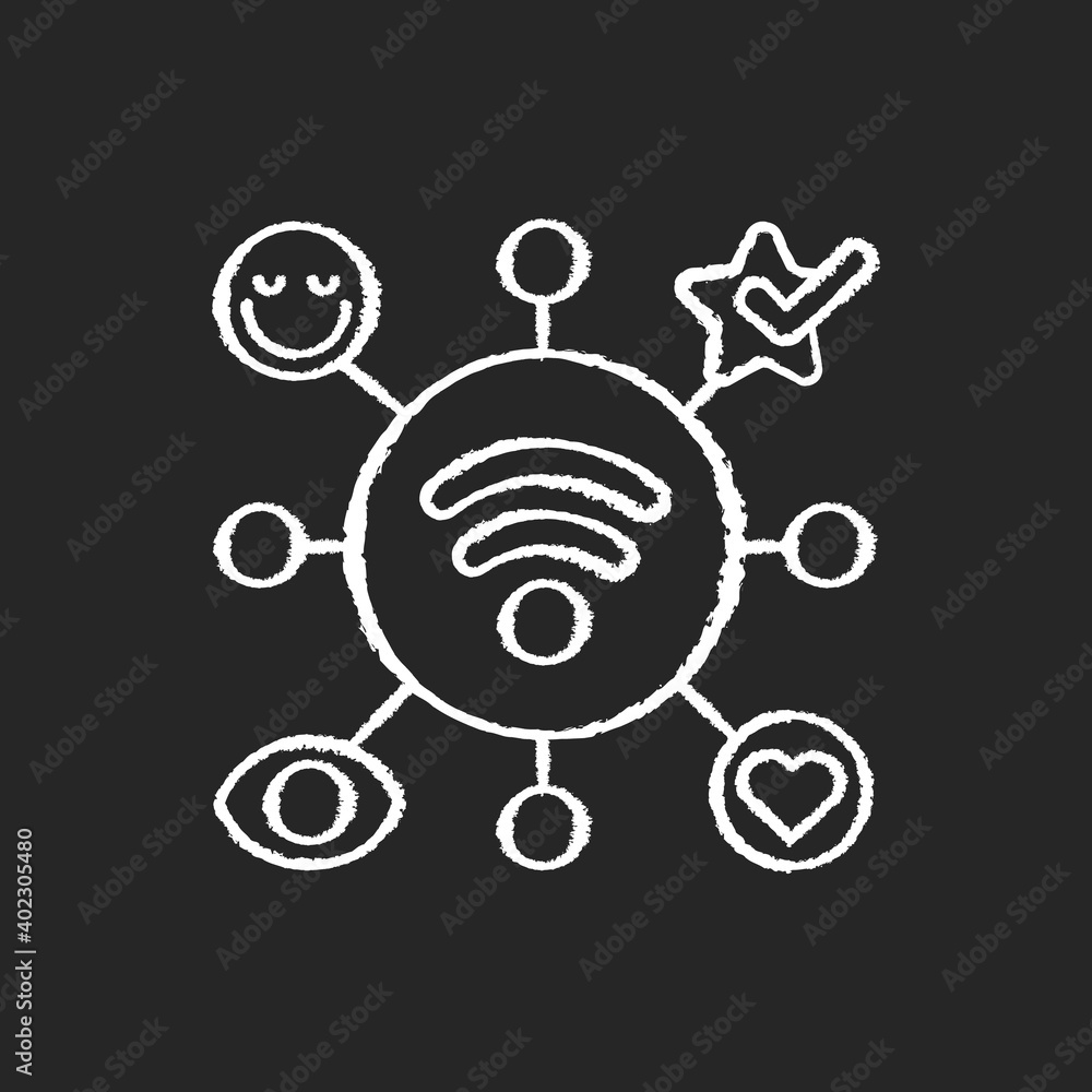 Close Range Marketing chalk white icon on black background. Technology that allows businesses to both promote goods and services and involve their customer. Isolated vector chalkboard illustration Close Range Marketing chalk white icon on black background. Technology that allows businesses to both promote goods and services and involve their customer. Isolated vector chalkboard illustration