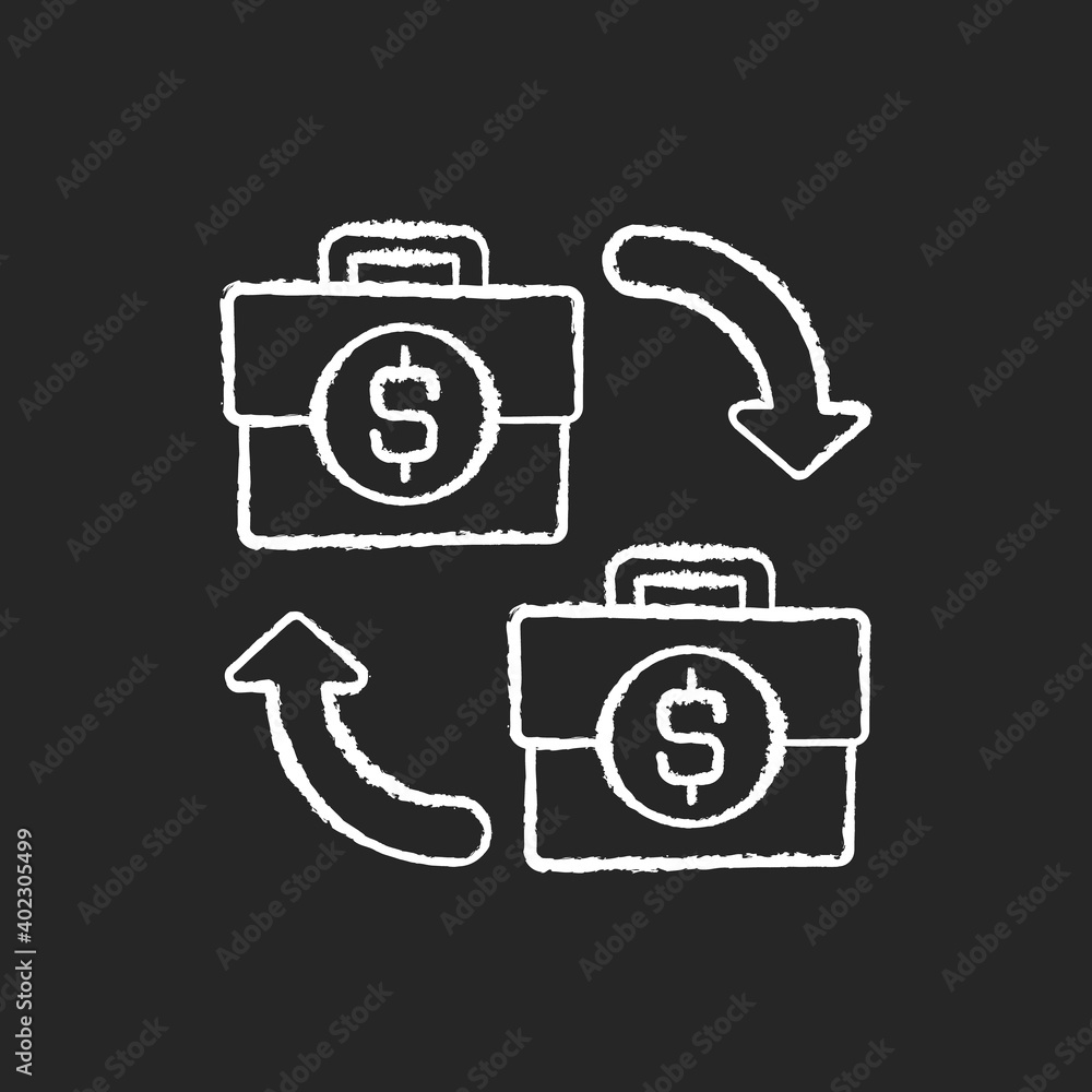B2B marketing chalk white icon on black background. Situation where one business makes commercial product transaction with another company. Isolated vector chalkboard illustration B2B marketing chalk white icon on black background. Situation where one business makes commercial product transaction with another company. Isolated vector chalkboard illustration
