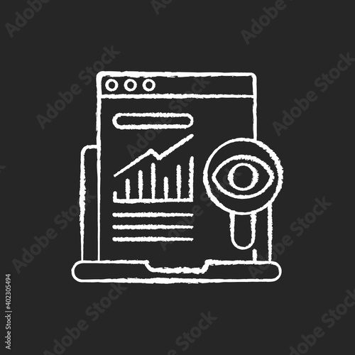 Search marketing chalk white icon on black background. Process of acquiring people traffic or customers with using of different search engines. Isolated vector chalkboard illustration