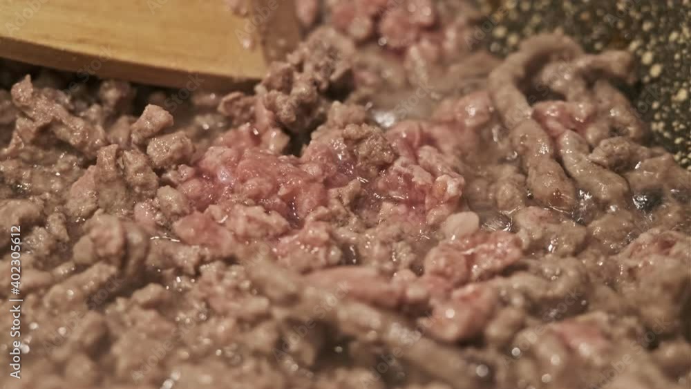 Delicious Minced Beef Meat Macro View in a Pan Delicious Minced Beef Meat Macro View in a Pan