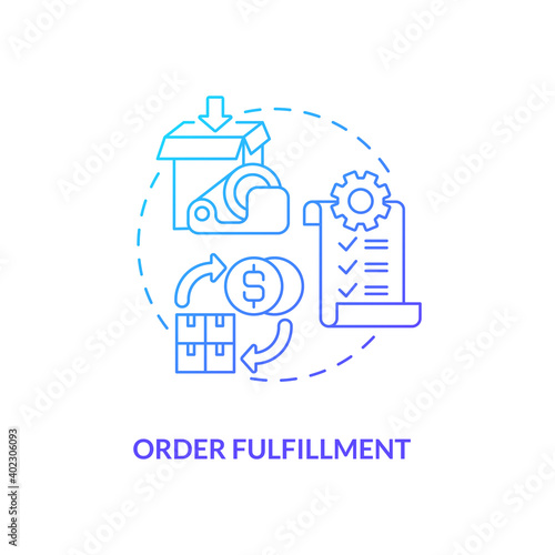 Order fulfillment concept icon. Warehouse audit elements. Process and delivering orders to customers. Delievery idea thin line illustration. Vector isolated outline RGB color drawing