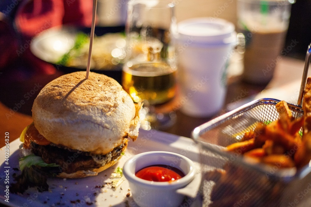 burger meal in fine dining restaurant burger meal in fine dining restaurant