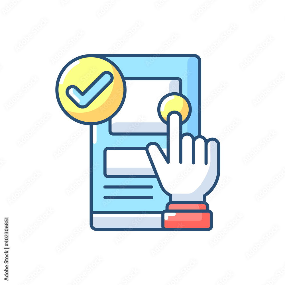 Usability RGB color icon. Online application check. UX testing. Quality control. Software engineering. User experience, satisfaction examination. Computer technology. Isolated vector illustration