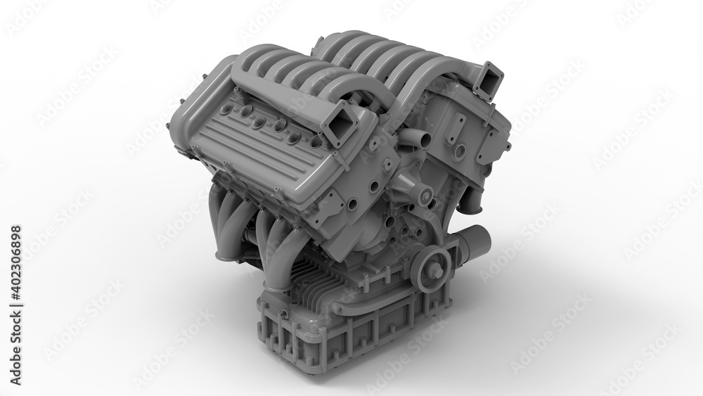 3D rendering - large grey car engine