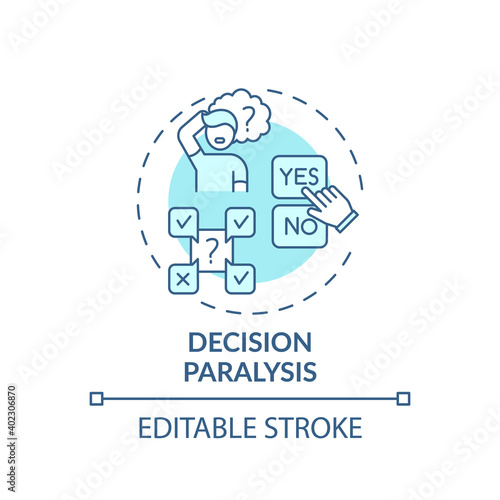 Decision paralysis concept icon. Procrastination reason idea thin line illustration. Paralyzing indecision. Cognitive overload. Vector isolated outline RGB color drawing. Editable stroke