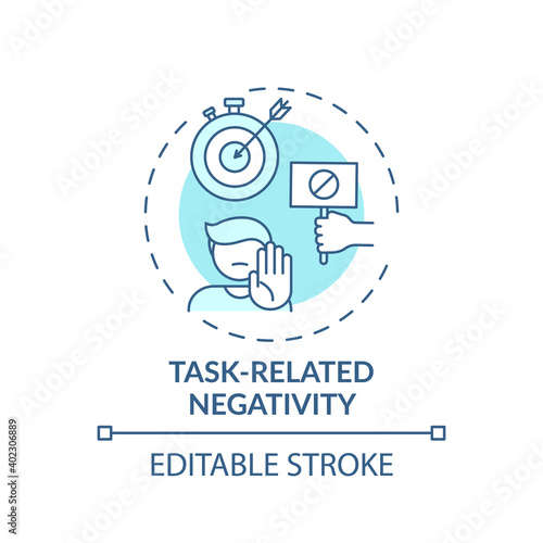 Task-related negativity concept icon. Procrastination reason idea thin line illustration. Delaying and postponing deadlines. Vector isolated outline RGB color drawing. Editable stroke