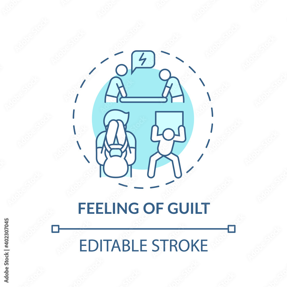 Guilt feeling concept icon. Procrastination effect idea thin line illustration. Unworthiness sense. Negative affective experiences. Vector isolated outline RGB color drawing. Editable stroke