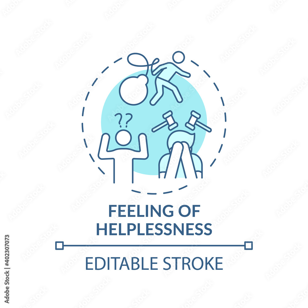 Helplessness feeling concept icon. Inability to help oneself idea thin line illustration. Lacking protection and support. Powerlessness. Vector isolated outline RGB color drawing. Editable stroke Helplessness feeling concept icon. Inability to help oneself idea thin line illustration. Lacking protection and support. Powerlessness. Vector isolated outline RGB color drawing. Editable stroke