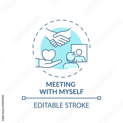 Meeting with myself concept icon. Fighting procrastination method idea thin line illustration. Self-kindness. Satisfaction feelings. Vector isolated outline RGB color drawing. Editable stroke