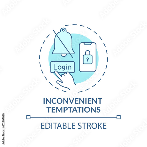 Inconvenient temptations concept icon. Overcoming procrastination tip idea thin line illustration. Silencing nonessential notifications. Vector isolated outline RGB color drawing. Editable stroke
