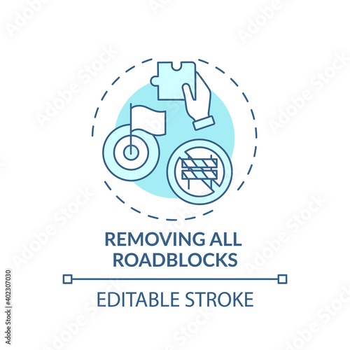 Removing all roadblocks concept icon. Overcoming procrastination tip idea thin line illustration. Achieving full potential. Making plan. Vector isolated outline RGB color drawing. Editable stroke