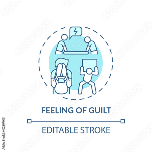 Guilt feeling concept icon. Procrastination effect idea thin line illustration. Unworthiness sense. Negative affective experiences. Vector isolated outline RGB color drawing. Editable stroke