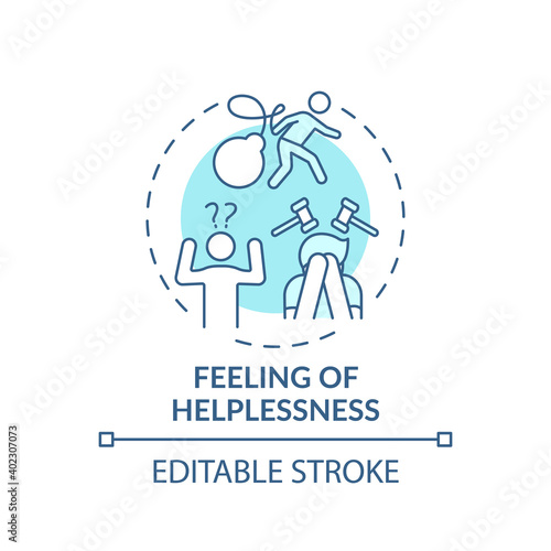 Helplessness feeling concept icon. Inability to help oneself idea thin line illustration. Lacking protection and support. Powerlessness. Vector isolated outline RGB color drawing. Editable stroke