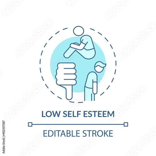 Low self esteem concept icon. Procrastination effect idea thin line illustration. Feeling guilty for everyday actions. Confidence lacking. Vector isolated outline RGB color drawing. Editable stroke photo