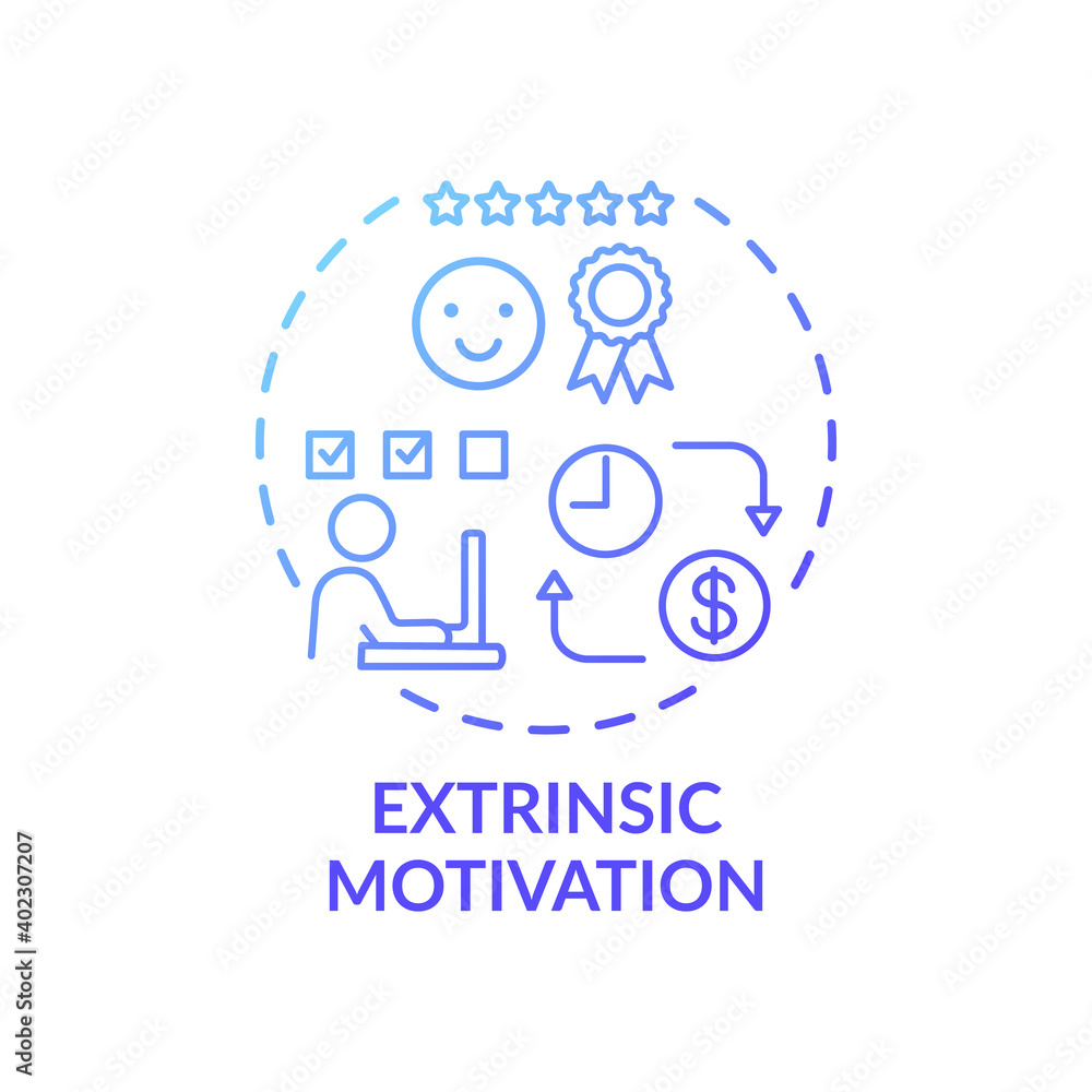 Extrinsic motivation concept icon. Motivation type idea thin line illustration. Reward-driven behavior. Increasing immediate performance. Praise, money. Vector isolated outline RGB color drawing