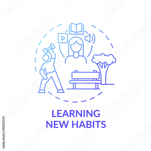 Learning new habits concept icon. Fighting procrastination idea thin line illustration. Habits building. Enhancing motivation. Physical and mental health. Vector isolated outline RGB color drawing