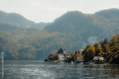 View at the Lake Traun in Traunkirchen, Austria