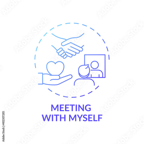 Meeting with myself concept icon. Fighting procrastination method idea thin line illustration. Realistic appraisal talents, capabilities and general worth. Vector isolated outline RGB color drawing