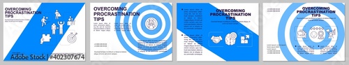 Overcoming procrastination tips brochure template. Flyer, booklet, leaflet print, cover design with linear icons. Minimize work. Vector layouts for magazines, annual reports, advertising posters