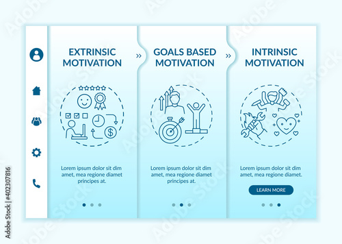 Motivation variety onboarding vector template. Goals based incentive. Doing tasks without external rewards. Responsive mobile website with icons. Webpage walkthrough step screens. RGB color concept