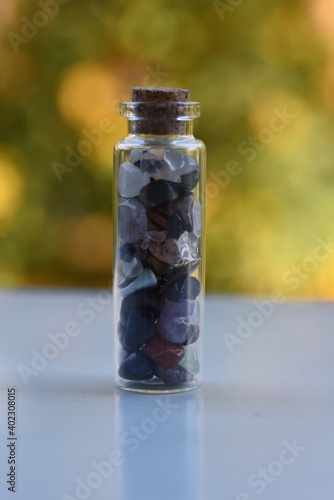 minerals in a glass bottle