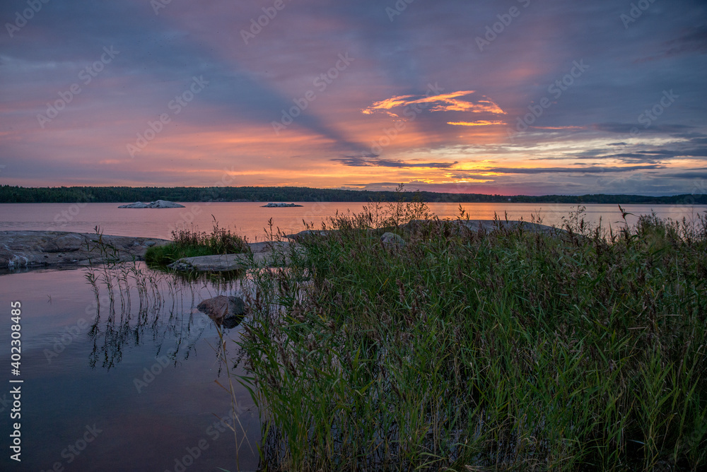 Beautiful coastal sunset in Sweden