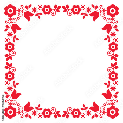 Polish floral folk art square frame vector design, perfect for greeting card or wedding invitation