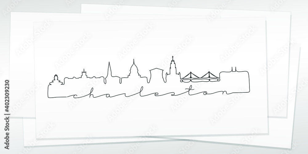 Charleston, SC, USA Doodle Skyline Hand Drawn. City One Line Art Illustration Landmark. Minimalistic Sketch Pen Background. Charleston, SC, USA Doodle Skyline Hand Drawn. City One Line Art Illustration Landmark. Minimalistic Sketch Pen Background.