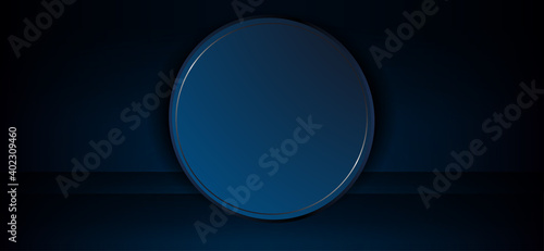 Dark blue design with round frame with metallic edging