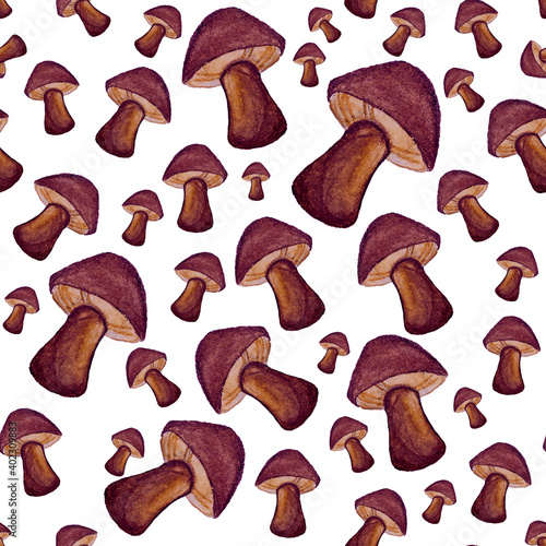 seamless pattern with watercolor mushrooms